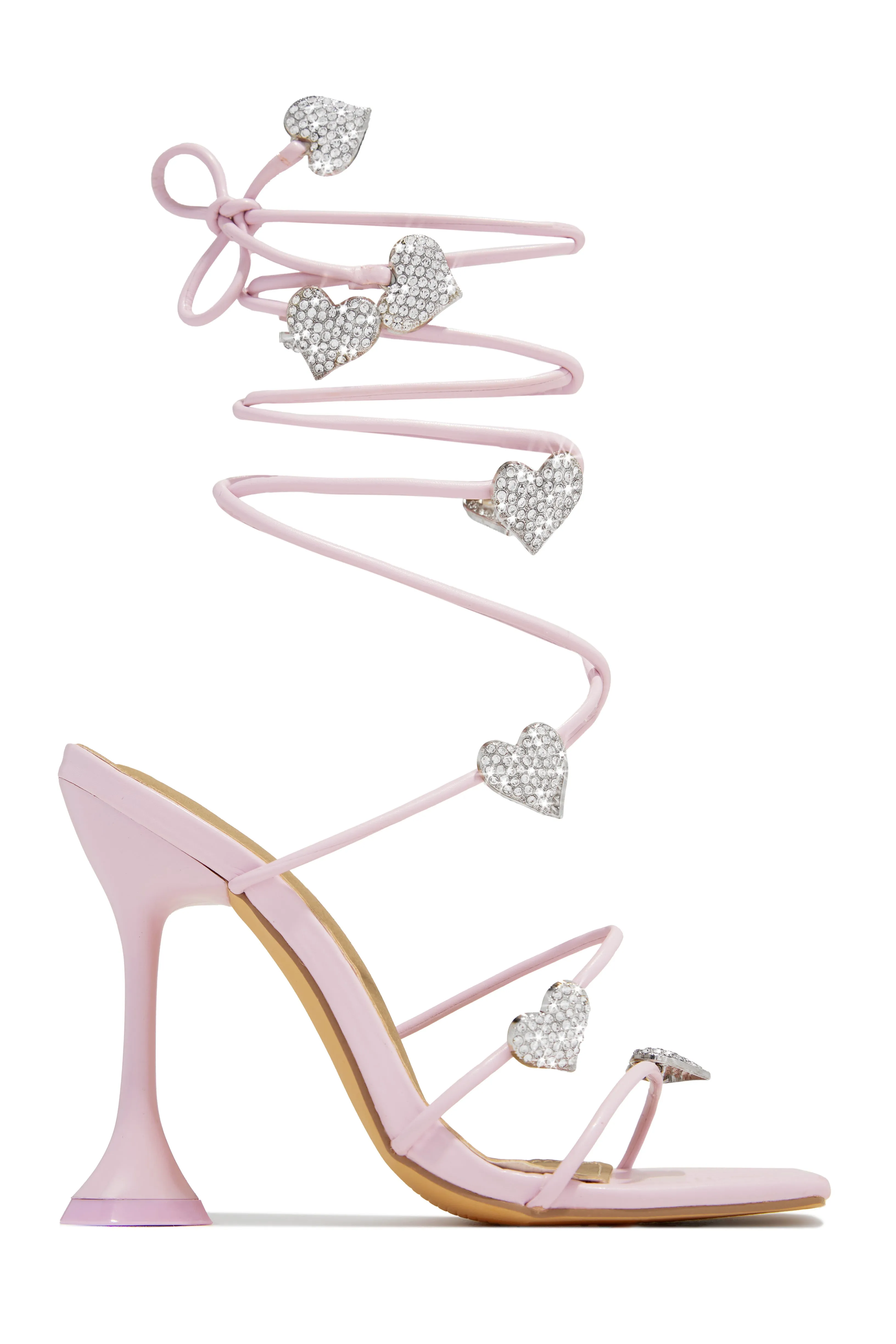 About Love Embellished Lace Up High Heels - Nude