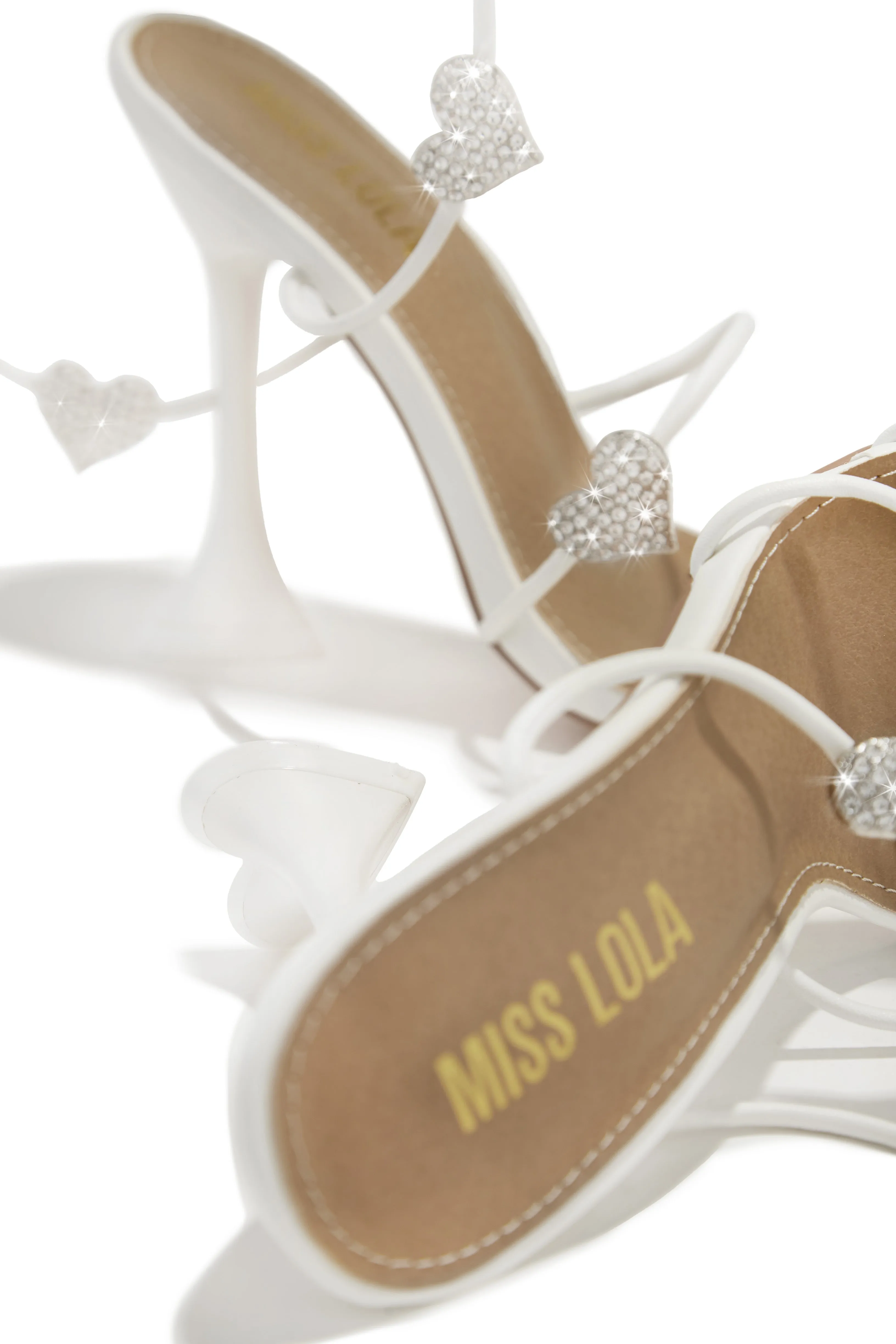 About Love Embellished Lace Up High Heels - White