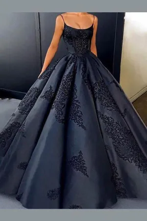 Ball Gown Black Long Prom Dress Evening Dress With Appliques  PG735