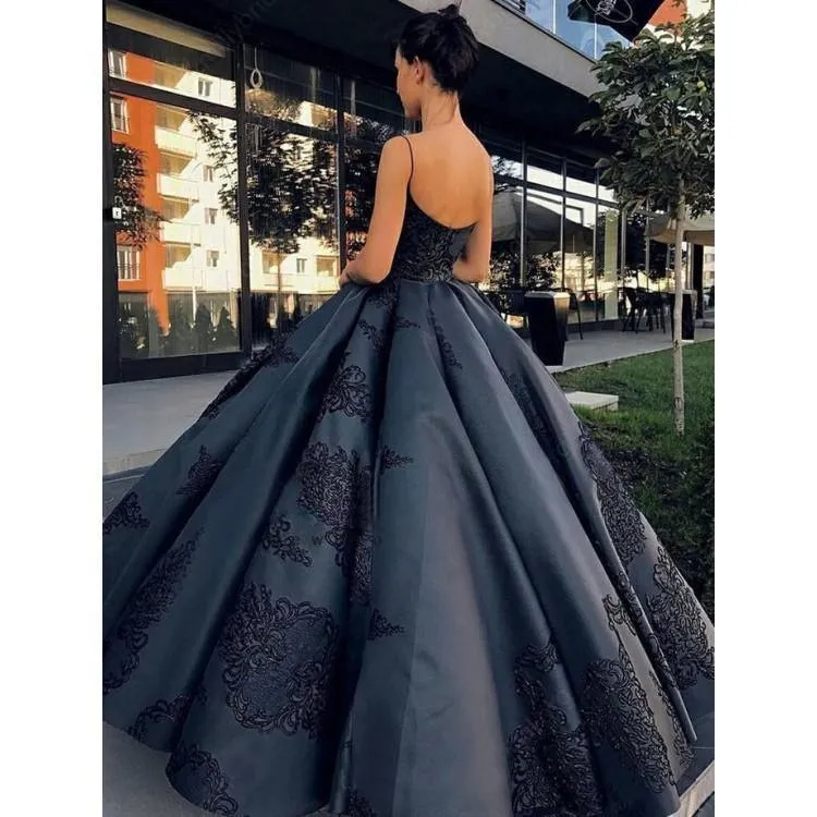 Ball Gown Black Long Prom Dress Evening Dress With Appliques  PG735