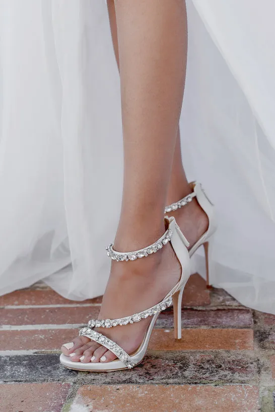 Bella - White Crystal Embellished Strappy Evening Heel