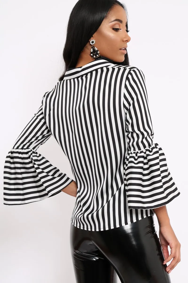 Black and White Striped Shirt with Bell Sleeves - Harper