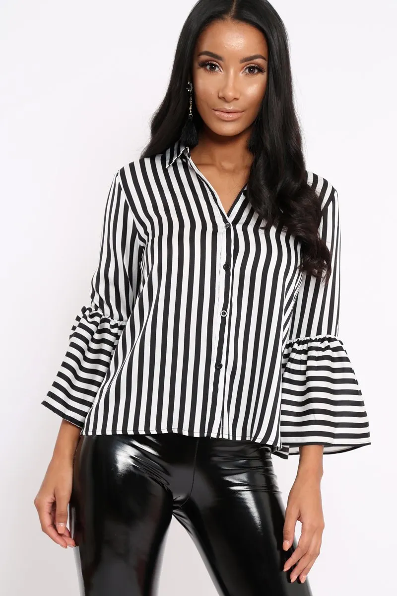 Black and White Striped Shirt with Bell Sleeves - Harper