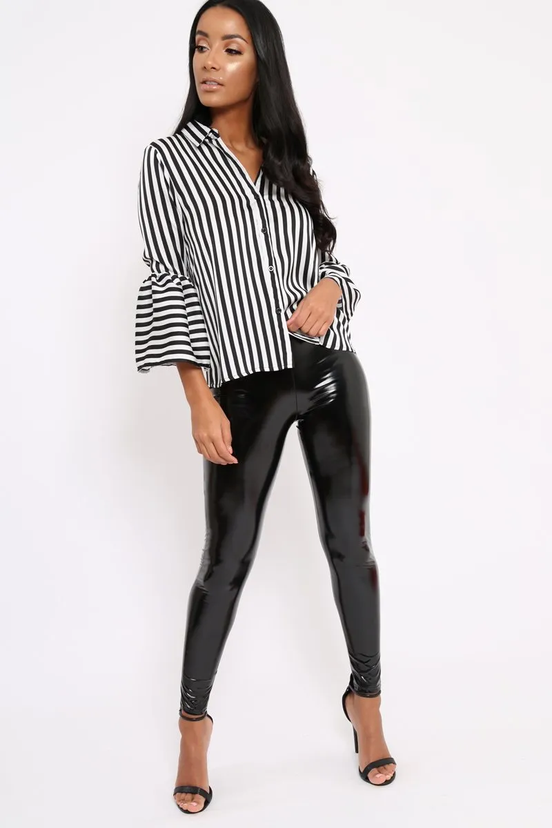 Black and White Striped Shirt with Bell Sleeves - Harper