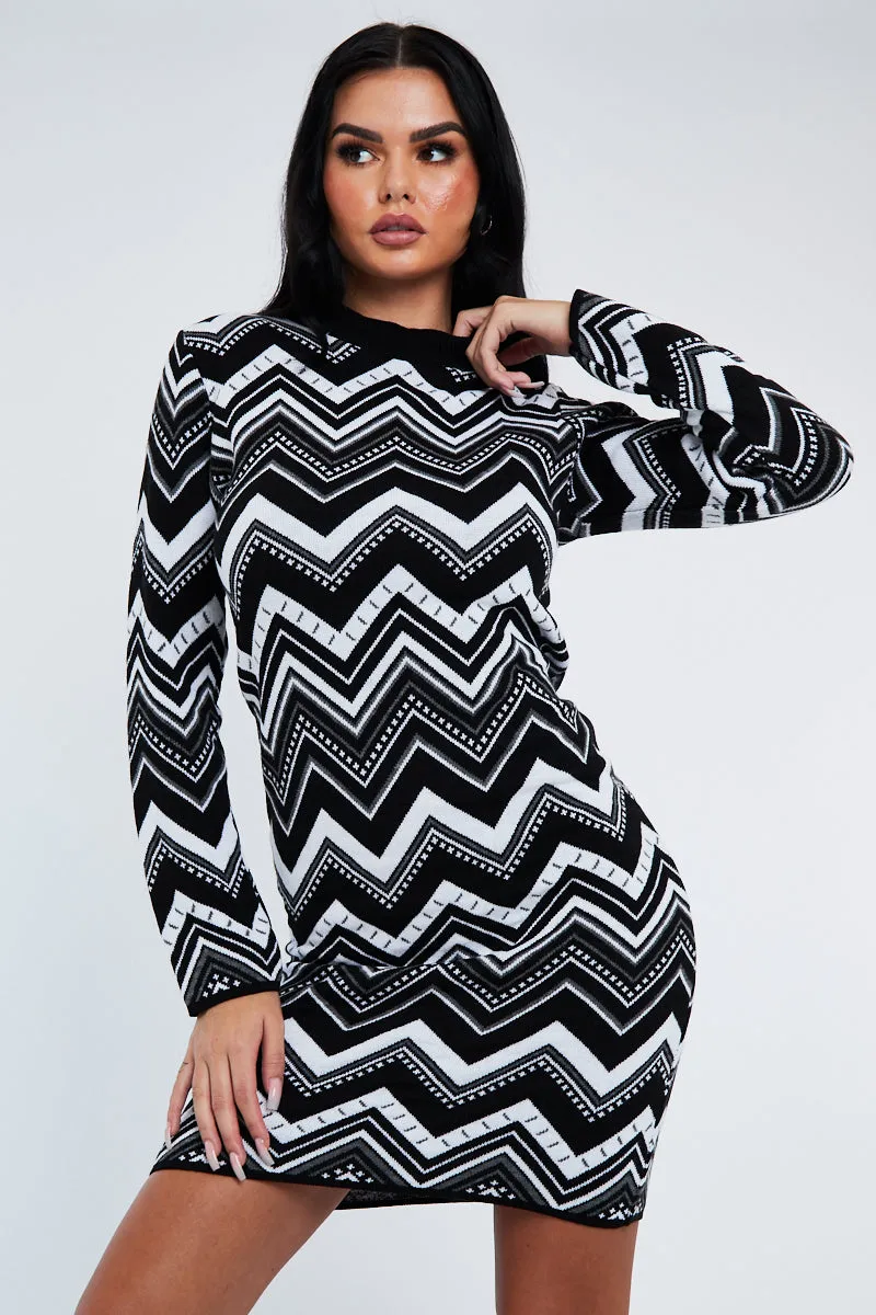 Black Aztec Print Knit Dress - Gira