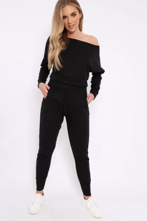 Black Bardot Sweatshirt and Joggers Loungewear Set - Marnie