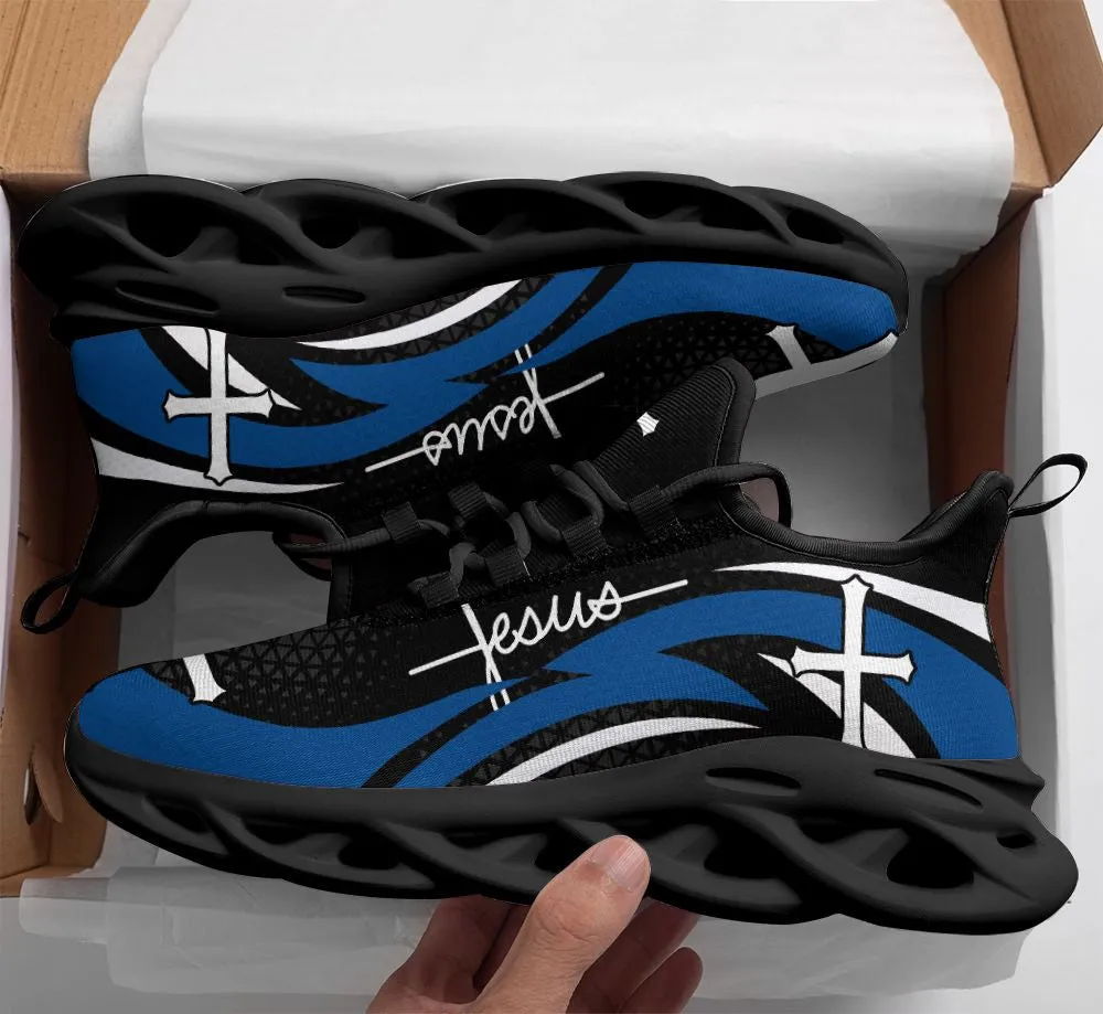 Blue Jesus Running Sneakers Max Soul Shoes - Christian Shoes For Men And Women