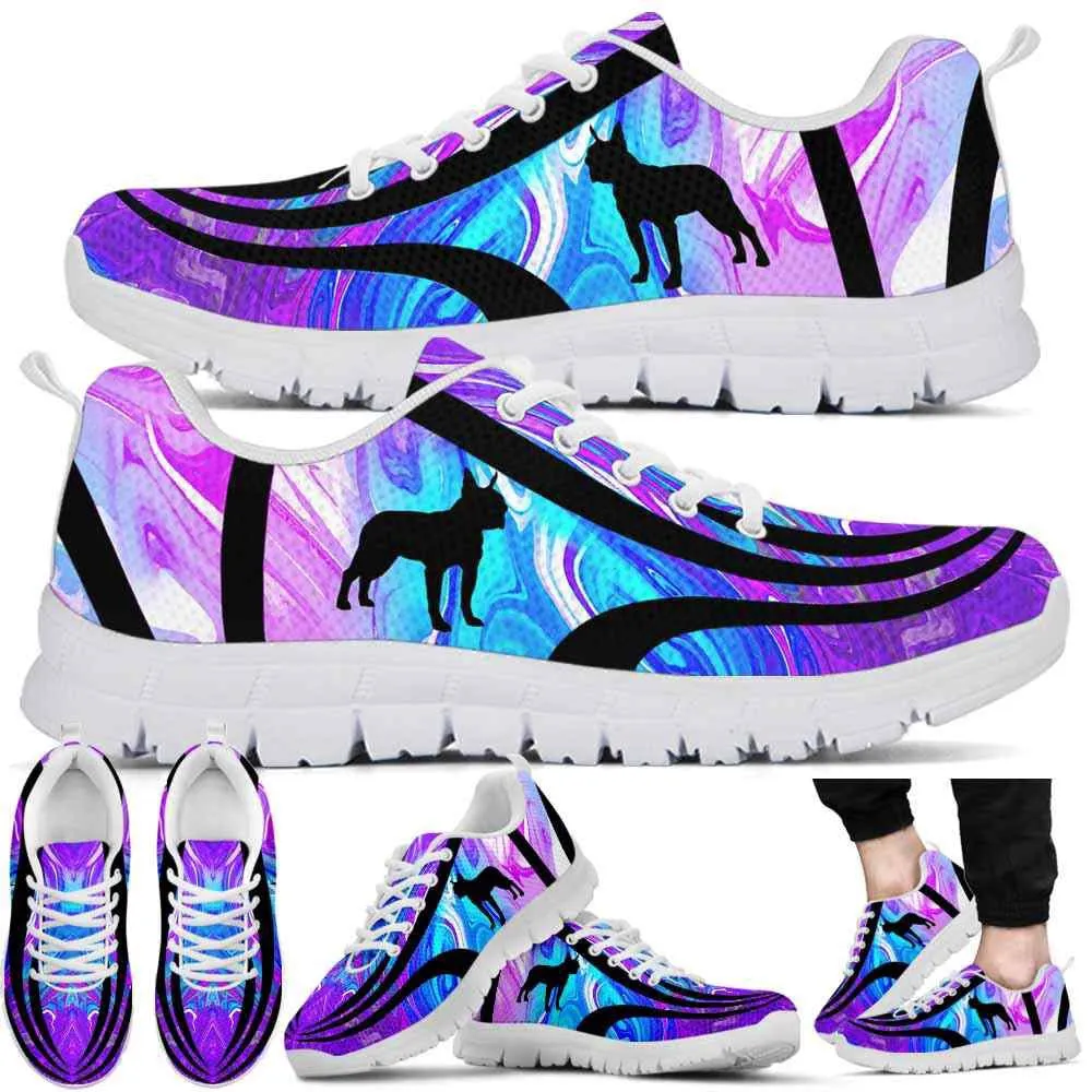 Boston Terrier Sneaker, Boston Terrier Dog Lovers Blue Purple Wave Sneakers Gym Running Shoes Gift Women Men, Boston Terrier Shoes