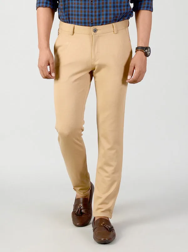 Camel Brown Solid Slim Fit Casual Trouser | Greenfibre