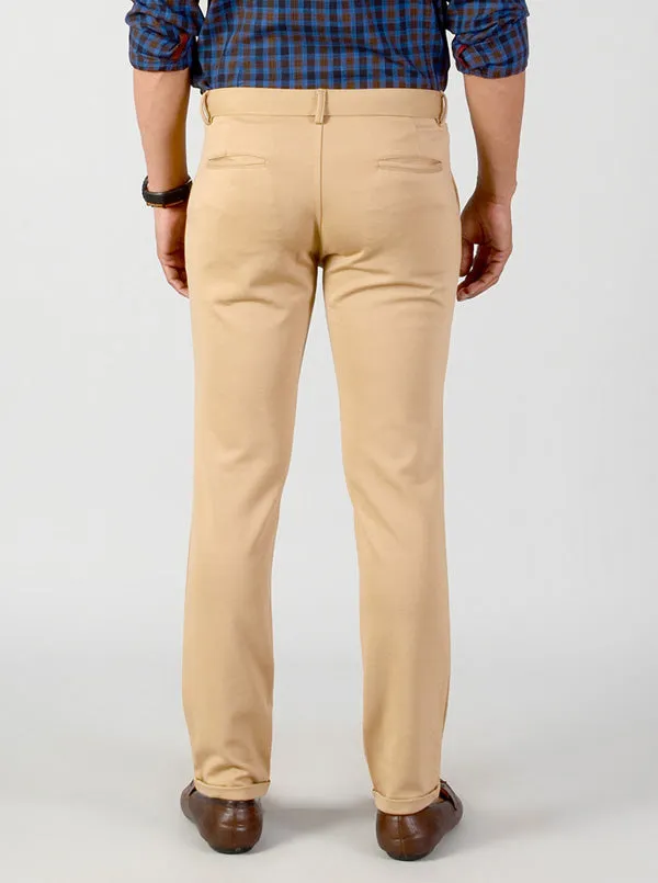 Camel Brown Solid Slim Fit Casual Trouser | Greenfibre