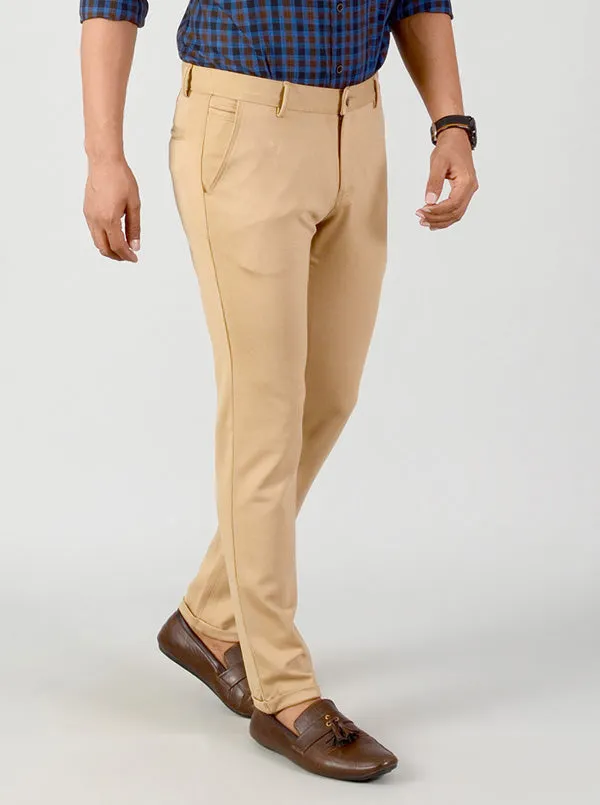 Camel Brown Solid Slim Fit Casual Trouser | Greenfibre