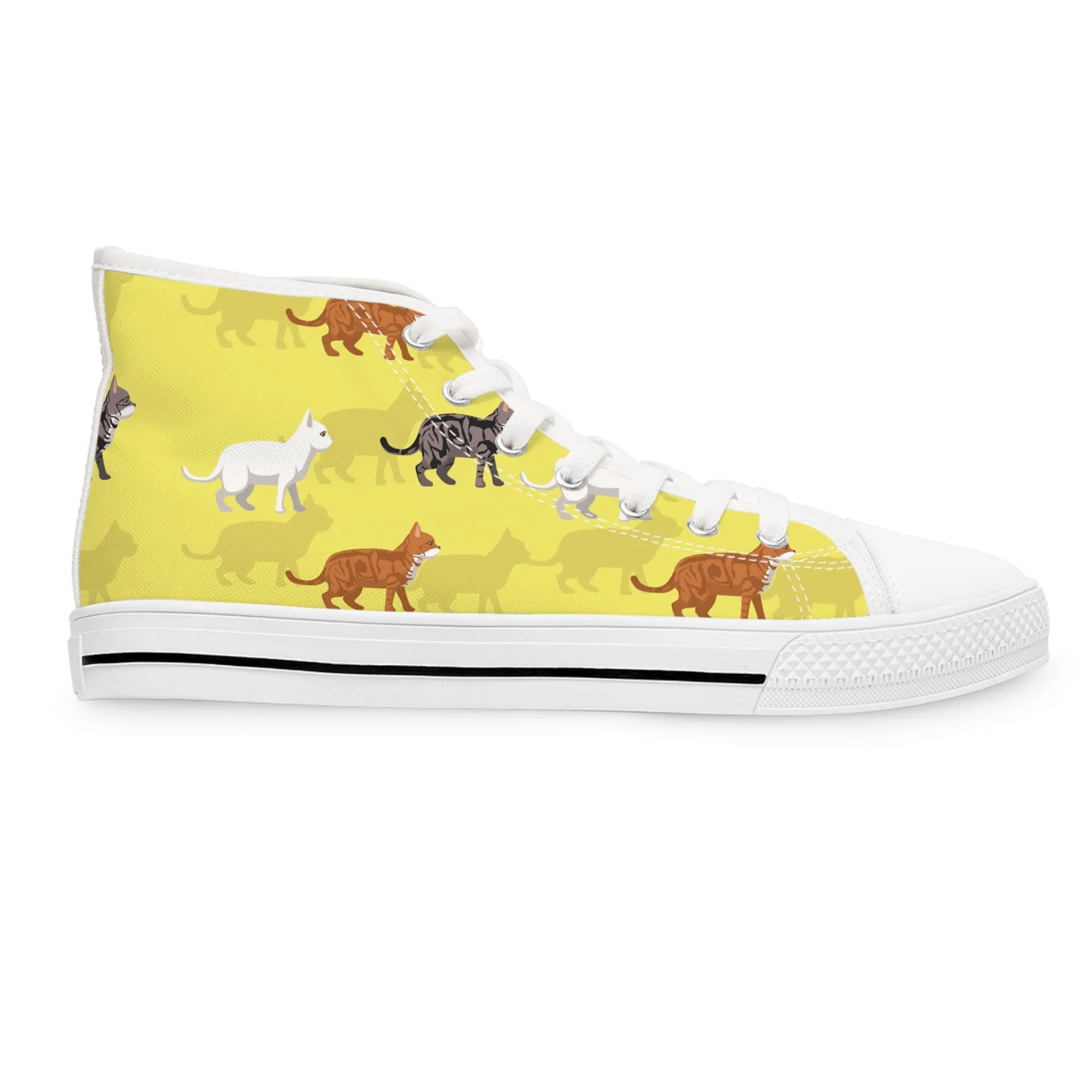 Cats on Yellow Background Women's High Top Sneakers