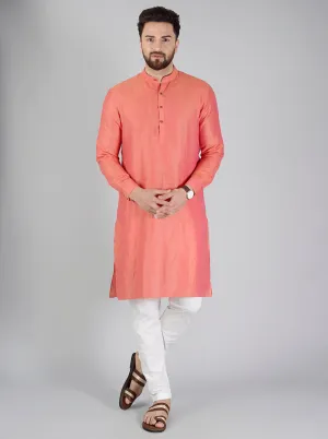 Coral Orange Self Textured Regular fit Modi Kurta | Jadeblue