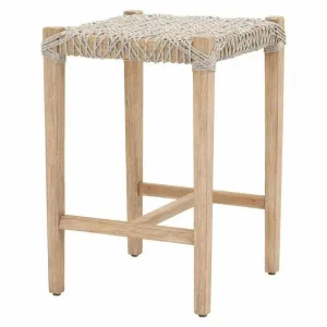 Costa Backless Counter Stool Taupe & White Rope Mahogany Wood