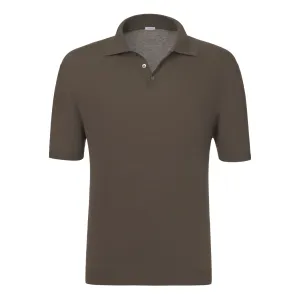 Cotton Polo Knit-Shirt in Earth Brown