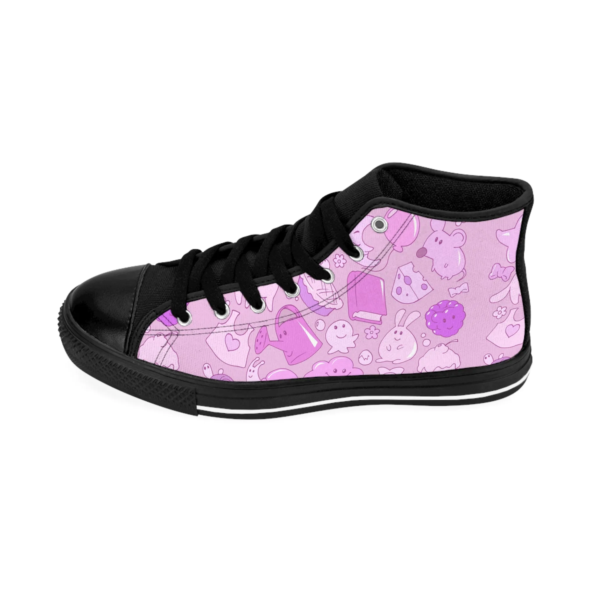 Cute Pink Doodle Characters Women's Classic Sneakers