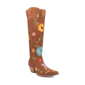 Womens Flower Power Brown Suede Cowboy Boots by Dingo - Stylish and Comfortable Western Footwear