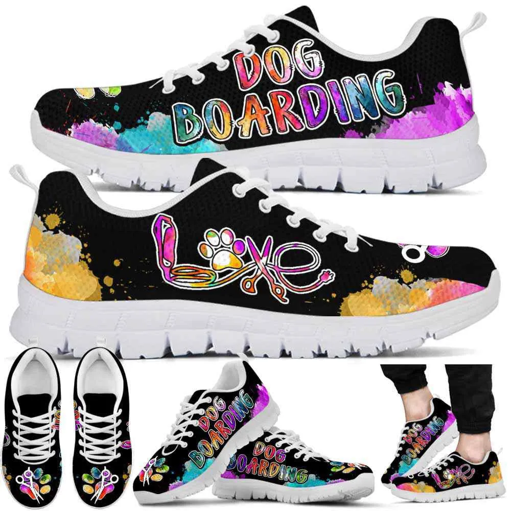 Dog Boarding Colorful Watercolor Sneakers Shoes, Dog Print Shoes, Best Running Shoes, Unique Gifts For Dog Lovers