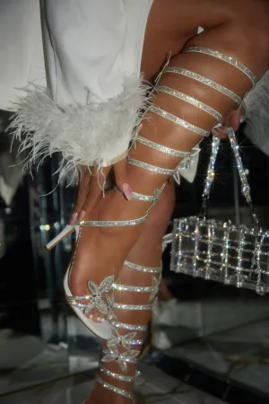 Fantasy Embellished Around The Ankle Coil Heels - White