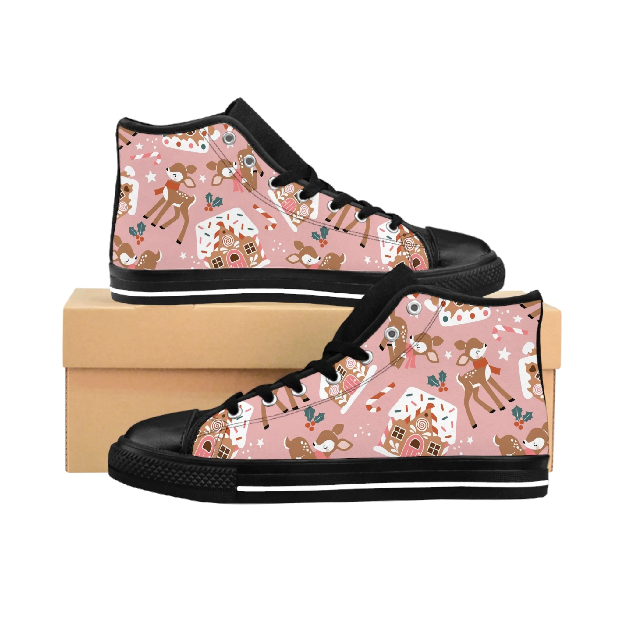 Gingerbread House and Reindeer Women's Classic Sneakers