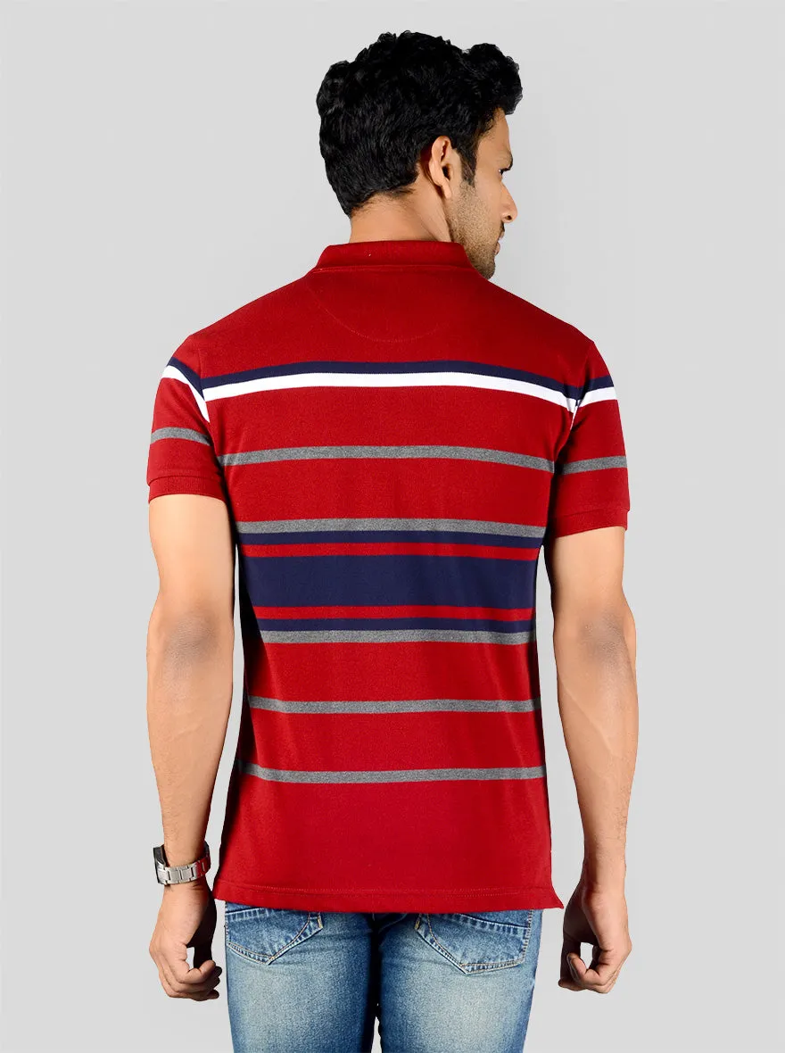 Jester Red Striped Slim Fit Polo T-shirt | Greenfibre