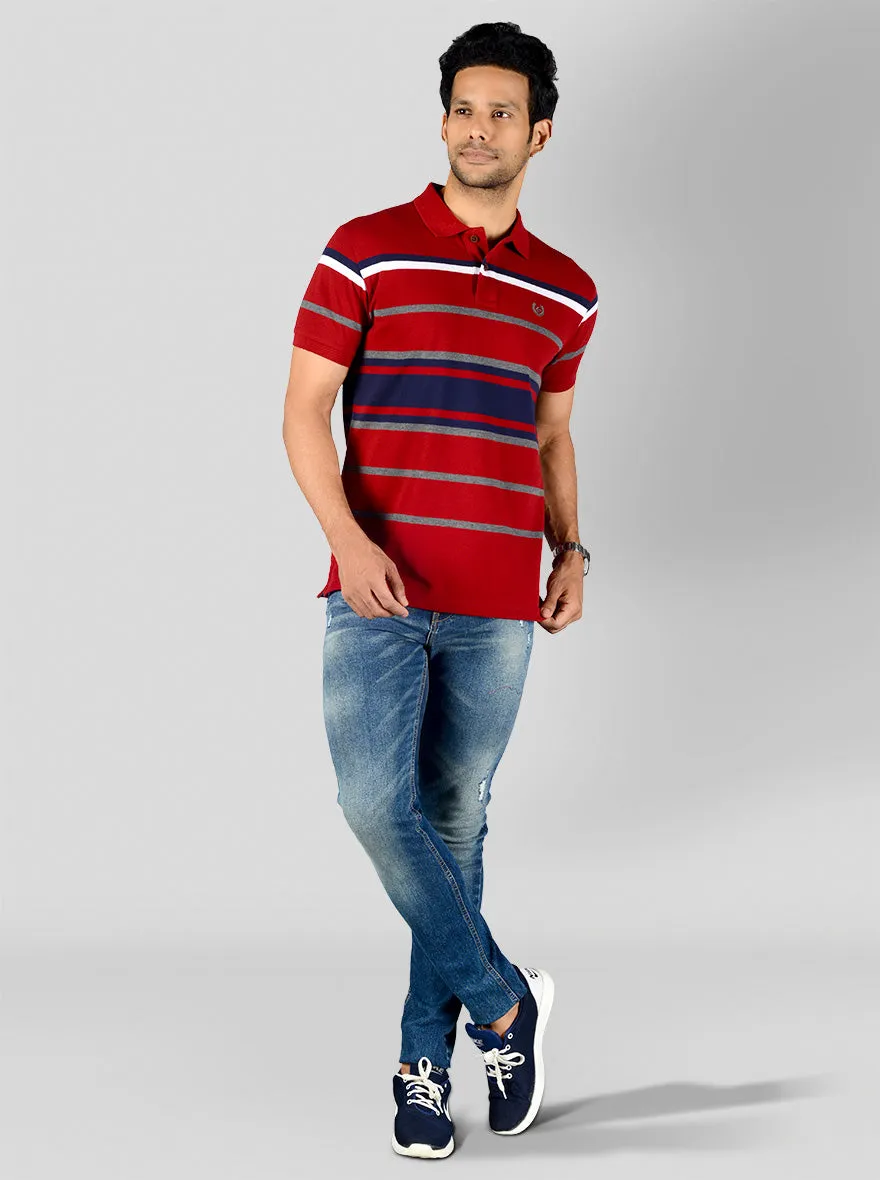 Jester Red Striped Slim Fit Polo T-shirt | Greenfibre