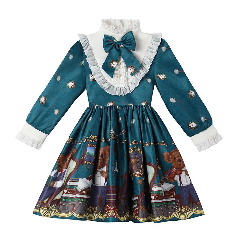 Lolita Children's Princess Dress Fashionable Fleece-Lined Christmas Dress Cartoon Long Sleeve Girls' Dress