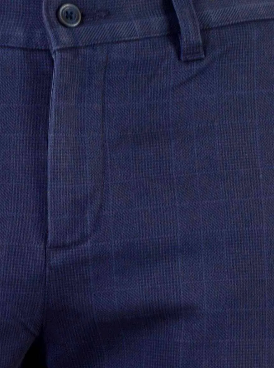 Navy Blue Chequered Super Slim Fit Chinos | Greenfibre