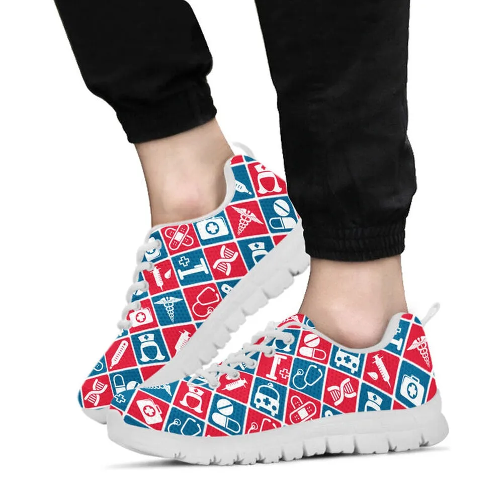 Nurse Sneaker, Nurse Pattern Red Blue Shoes Sneakers Shoes, Best Shoes For Nurses