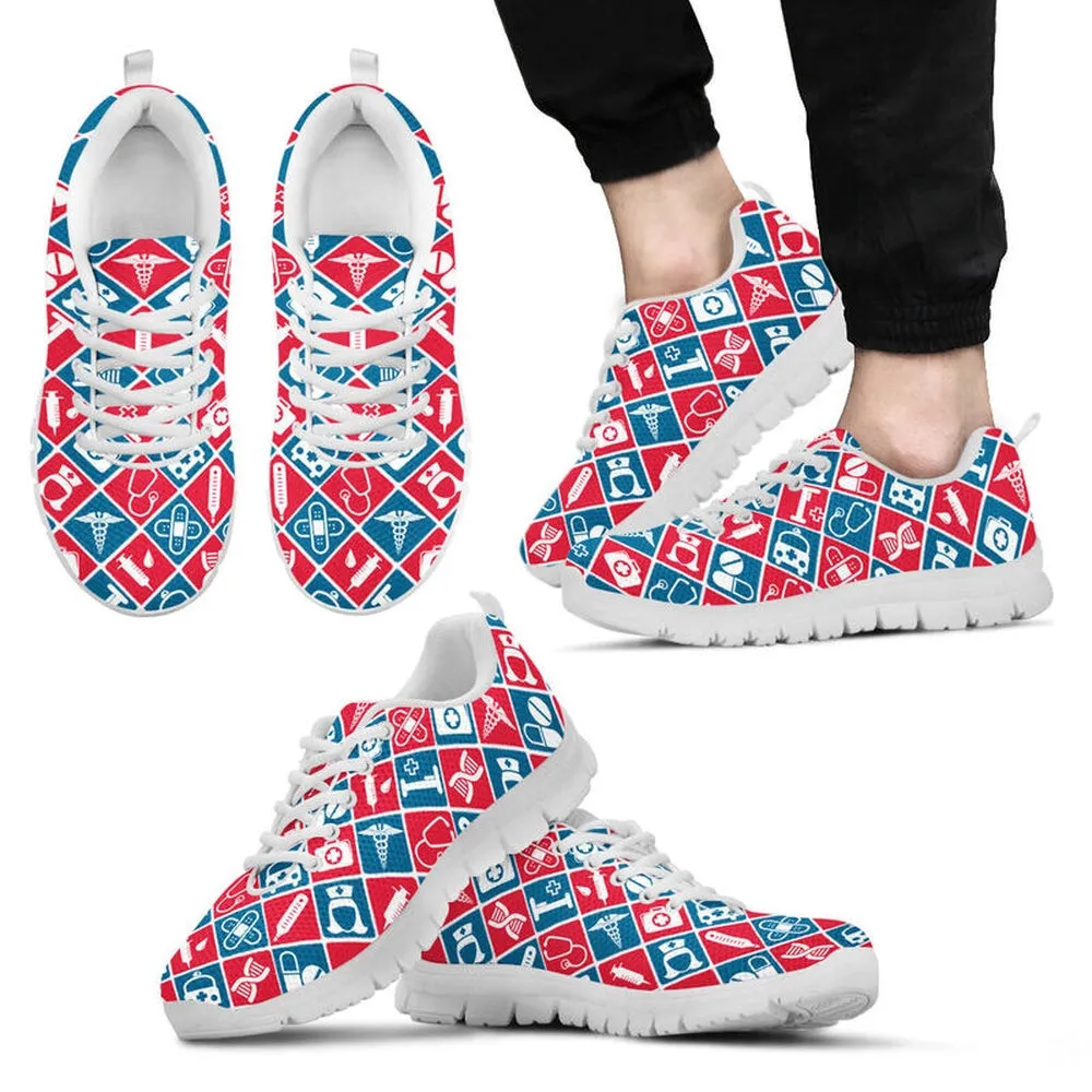 Nurse Sneaker, Nurse Pattern Red Blue Shoes Sneakers Shoes, Best Shoes For Nurses