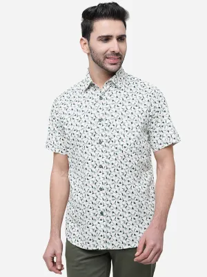 Off White Printed Slim Fit Semi Casual Shirt | Greenfibre