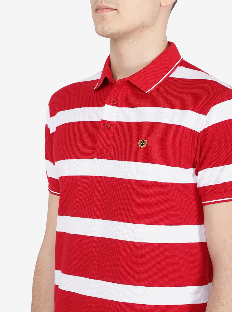 Red & White Striped Slim Fit Polo T-Shirt | Jadeblue