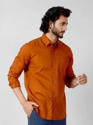 Rust Solid Slim Fit Casual Shirt | JadeBlue