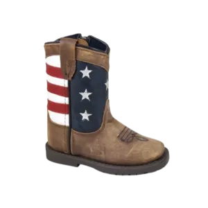 Smoky Mountain Kid's Stars and Stripes Square Toe Western Brown Boots