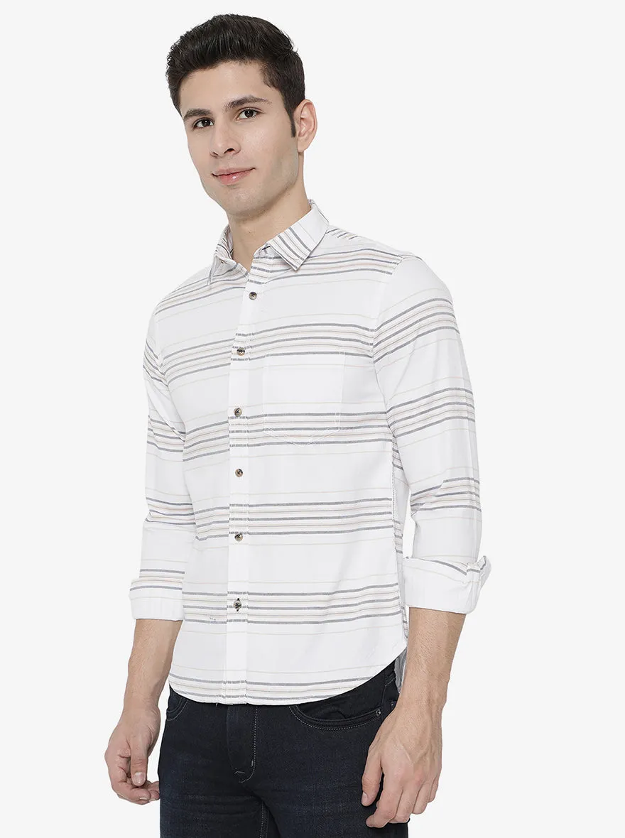 Snow White Strped Slim Fit Semi Casual Shirt | Greenfibre